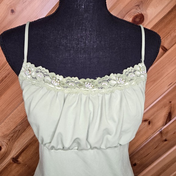 Vintage Byerwear Womens Size L Green Lace Trim Tank Made In The USA 90s Y2K - Picture 2 of 6